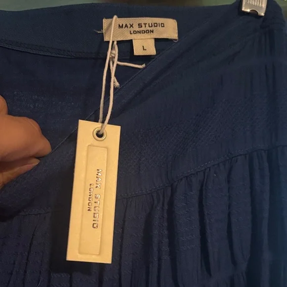 Max Studio NWT Cobalt Cotton Textured Knit Midi Skirt Size Large W16-21” - Picture 7 of 9